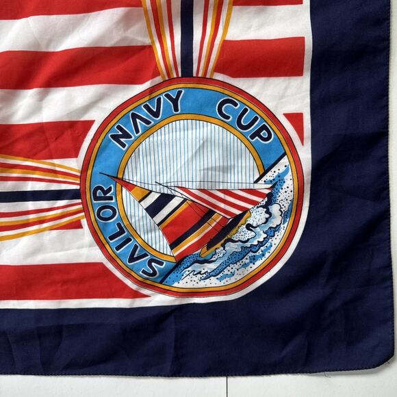Vintage Nautical Scarf Sailor Navy Cup Red White Blue Stripe Preppy Retro 30” - Picture 8 of 15